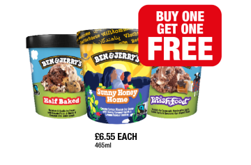 Ben & Jerry's Half Baked, Sunny Honey Home, Phish Food - Buy 1 Get 1 FREE at Family Shopper