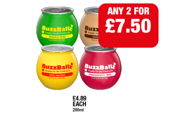 Buzz Ball Tequila'Rita, Choc Tease, Chilli Mango, Strawberry'Rita - Any 2 for £7.50 at Family Shopper