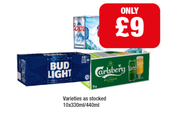 Coors, Bud Light, Carlsberg - Now Only £9 at Family Shopper