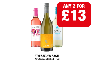 Echo Falls White Zinfandel, McGuigan Lot 92 Chardonnay, Pinot Grigio Caparelli - Any 2 for £13 at Family Shopper