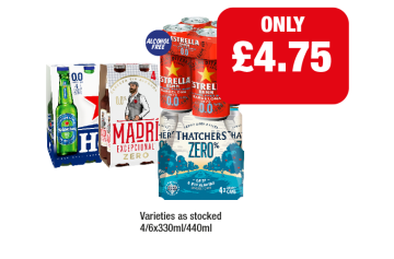 Heineken 0.0, Madri Zero, Estrella 0.0, Thatchers Zero - Now Only £4.75 at Family Shopper
