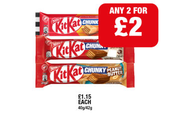 KitKat Chunky, Caramel, Peanut Butter - Any 2 for £2 at Family Shopper