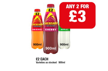 Lucozade Original, Cherry, Apple - Any 2 for £3 at Family Shopper