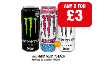 Monster Original, Juiced, Ultra - Any 2 for £3 at Family Shopper