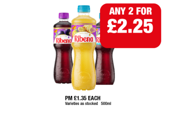 Ribena Blackcurrant, Low Sugar, Pineapple & Passion Fruit - Any 2 for £2.25 at Family Shopper