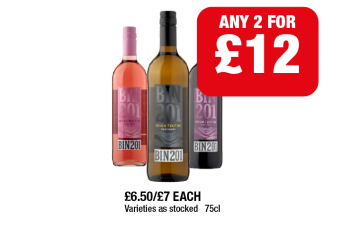 Seven Tenths Bin 201 Rosé, Zesty White, Fruity Red - Any 2 for £12 at Family Shopper