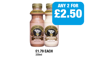 Shaken Udder Chocolush, Vanillalicious - Any 2 for £2.50 at Family Shopper