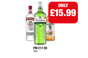 Smirnoff, Gordon's, Captain Morgan Spiced Gold - Now Only £15.99 at Family Shopper