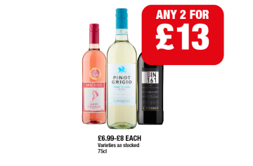 Barefoot White Zinafendel, Caparelli Pinot Grigio, Hardy's Bin 161 Merlot - Any 2 for £13 at Family Shopper