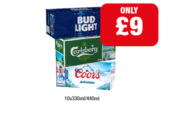 Bud Light, Carlsberg, Coors - Now Only £9 at Family Shopper
