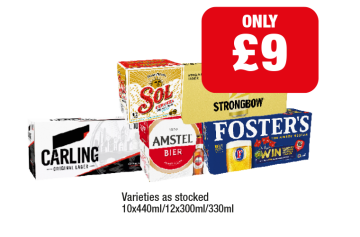 Carling, Sol, Amstel, Strongbow, Fosters - Now Only £9 at Family Shopper