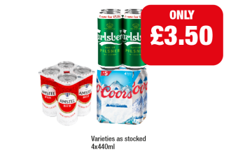 Carlsberg, Amstel, Coors - Now Only £3.50 at Family Shopper