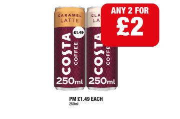Costa Coffee Classic Latte, Caramel - Any 2 for £2 at Family Shopper