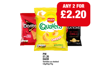 Doritos Chilli Heatwave, Quavers, Sensations Thai Sweet Chilli - Any 2 for £2.20 at Family Shopper
