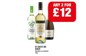 I Heart Wines Bubbly, Chardonnay, Hardy's - Any 2 for £12 at Family Shopper