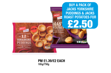 Jack's Yorkshire Puddings, Roast Potatoes - Buy A Pack Of Jack's Yorkshire Puddings & Roast Potatoes for £2.50 at Family Shopper