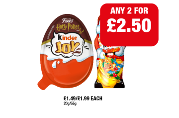 Kinder Joy Harry Potter, Kinder Santa - Any 2 for £2.50 at Family Shopper