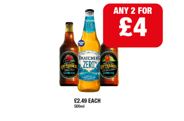 Kopparberg Mixed Fruits Alcohol-Free, Strawberry & Lime, Thatchers Zero - Any 2 for £4 at Family Shopper