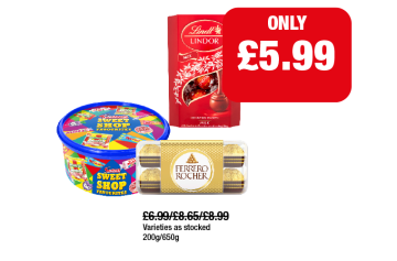 Lindtt Lindor, Swizzels Sweet Shop Favourites, Ferrero Rocher - Now Only £5.99 at Family Shopper