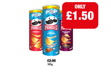 Pringles Original, Salt & Vinegar, Texas BBQ Sauce - Now Only £1.50 at Family Shopper