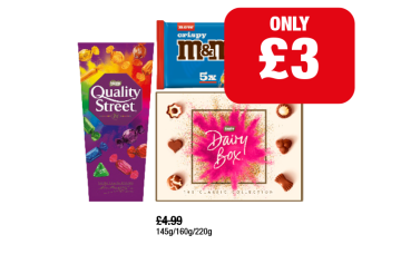 Quality Street, Crispy M&M's Bar, Nestle Dairy Box - Now Only £3 at Family Shopper
