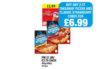 Chicago Town Takeaway Stuffed Crust Loaded Cheese, Pepperoni, Strawberry Cones - Now Only Buy Any 2 Chicago Town Pizzas And Classic Strawberry Cones for £6.99 at Family Shopper