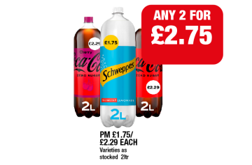 Coca Cola Zero, Cherry, Schweppes Lemonade - Any 2 for £2.75 at Family Shopper