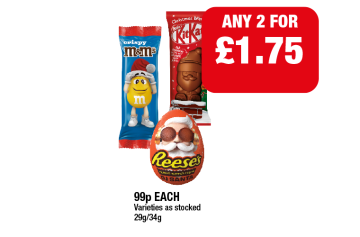 Crispy M&M's Bar, KitKat Bar, Reese's DJ Santa - Any 2 for £1.75 at Family Shopper