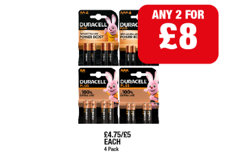 Duracell Batteries - Any 2 for £8 at Family Shopper