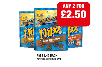 Flipz Milk Chocolate, Peanut Butter, Cinnamon Bun - Any 2 for £2.50 at Family Shopper