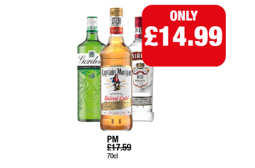 Gordon's, Captain Morgan, Smirnoff - Now Only £14.99 at Family Shopper
