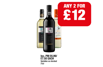 Hardy's Bin 161 Pinot Grigio, Merlot, Isla Negra - Any 2 for £12 at Family Shopper