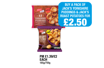 Jack's Yorkshire Puddings, Roast Potatoes - Buy A Pack Of Jacks Yorkshire Puddings & Jacks Roast Potatoes for £2.50 at Family Shopper