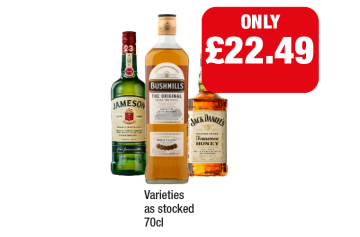 Jameson, Bushmills, Jack Daniels Honey - Now Only £22.49 at Family Shopper