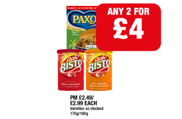 Paxo Stuffing, Aah Bisto Original, Chicken - Any 2 for £4 at Family Shopper