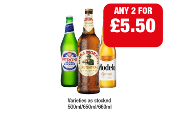 Peroni, Birra Moretti, Modelo - Any 2 for £5.50 at Family Shopper