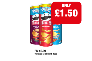 Pringles Original, Texas BBQ Sauce, Salt & Vinegar - Now Only £1.50 at Family Shopper