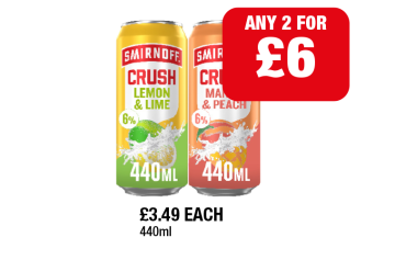 Smirnoff Crush Lemon & Lime, Mango & Peach - Now Only £6 at Family Shopper