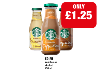 Starbucks Frappuccino Vanilla, Caramel, Creamy Coffee - Now Only £1.25 at Family Shopper