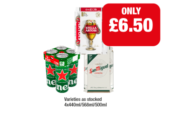 Stella Artois, Heineken, San Miguel - Now Only £6.50 at Family Shopper