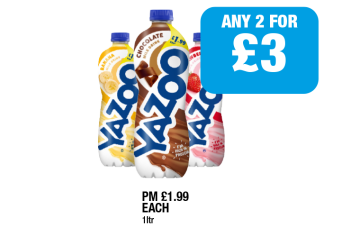 Yazoo Chocolate, Banana, Strawberry - Any 2 for £3 at Family Shopper