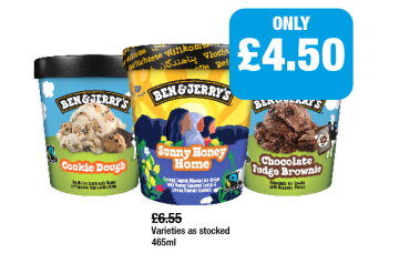 Ben & Jerry's Cookie Dough, Sunny Honey Home, Chocolate Fudge Brownie - Now Only £4.50 at Family Shopper