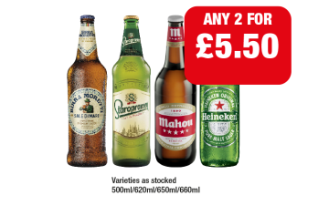 Birra Moretti, Staropramen, Mahou, Heineken - Any 2 for £5.50 at Family Shopper