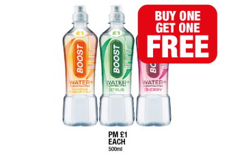 Boost Water Mango & Passion Fruit, Citrus, Cherry - Buy 1 Get 1 FREE at Family Shopper