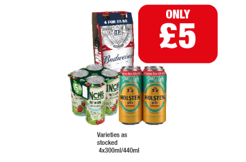 Budweiser, Inch's, Holsten Pils - Now Only £5 at Family Shopper