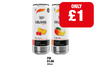 Celsius Sparkling Raspberry Peach, Mango Lemonade - Now Only £1 at Family Shopper
