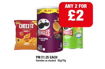 Cheez It Snap'd, Pringles Texas BBQ Sauce, Sour Cream & Onion - Any 2 for £2 at Family Shopper