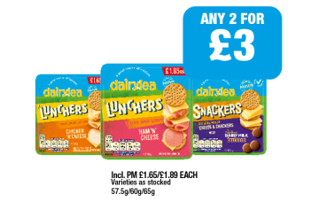 Dairylea Lunchers Chicken 'N' Cheese, Ham 'N' Cheese, Cheese & Crackers Dairy Milk - Any 2 for £3 at Family Shopper