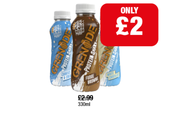 Grenade Protein Shake Cookies & Cream, Fudge Brownie, White Chocolate - Now Only £2 at Family Shopper