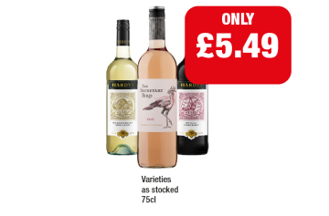 Hardy's Chardonnay Semillon, Shiraz, The Secretary Bird Rosé - Now Only £5.49 at Family Shopper